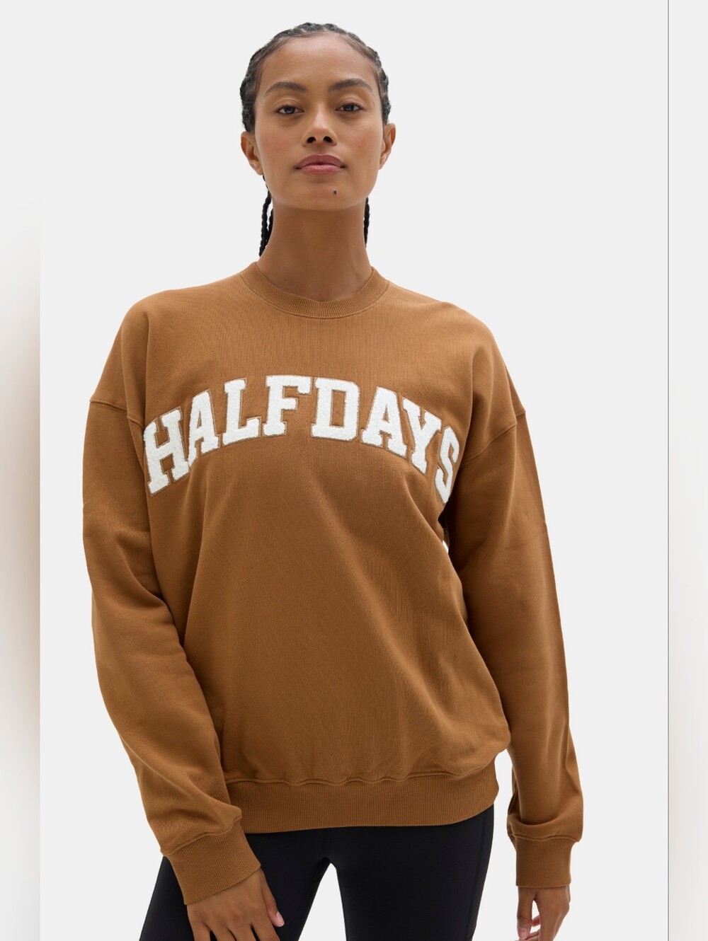 Halfdays Brown Creckneck Logo Pullover Sweatshirt In Nuthatch